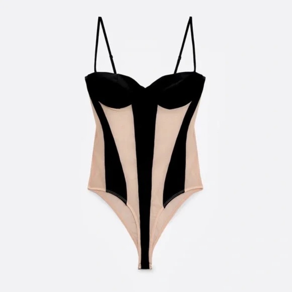 Zara Mesh Sheer Combination Tulle Bodysuit Sexy